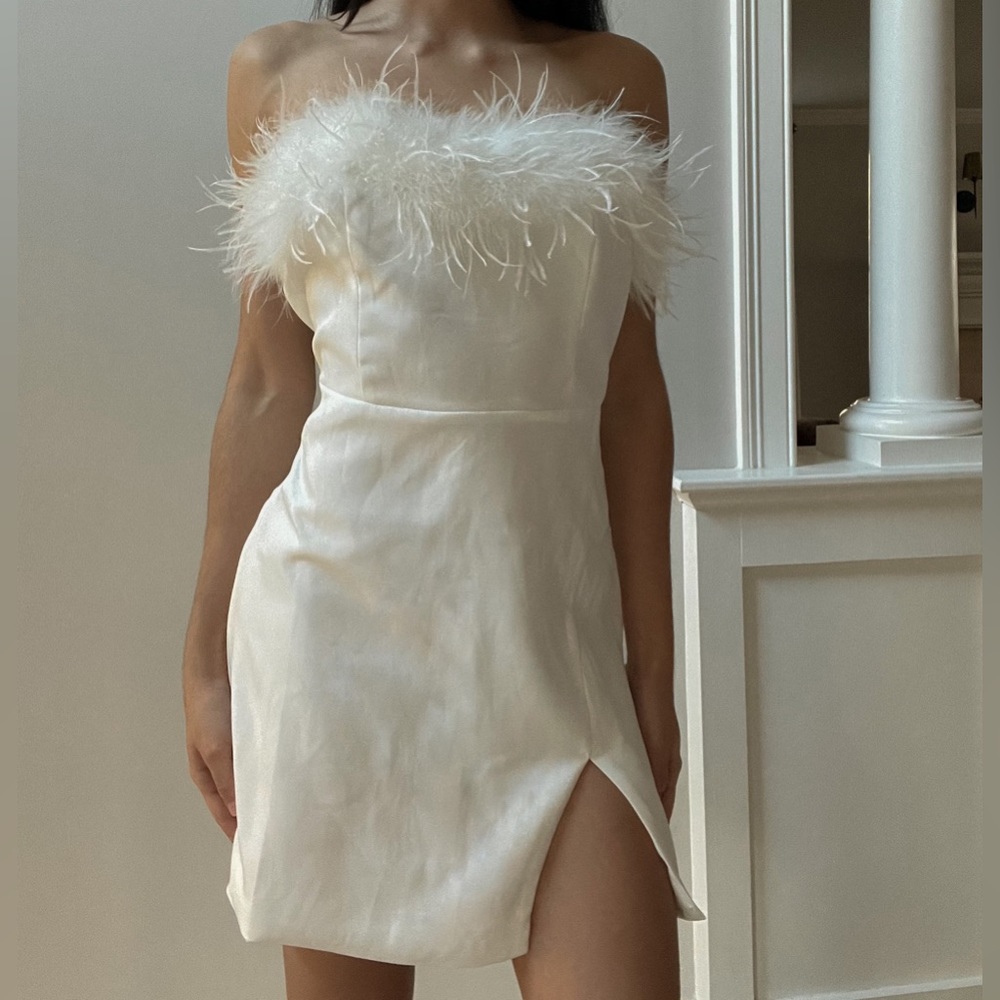 White Feather Trim Dress